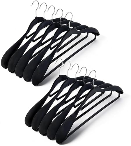 10 Pack Black Velvet Hangers, Wide Shoulder Suit Hangers for Men by Baseca