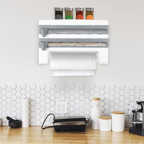 Magnetic Plastic Wrap Dispenser with Cutter Refillable Aluminum Tin Foil and Plastic Wrap Organizer for Kitchen Kitchen Roll Dispenser Grey by WZONICE98