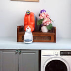 Wooden Liquid Detergent Holder, Farmhouse Dispenser for Laundry Room, Holds Two Soap Tubs, Walnut - Image 4