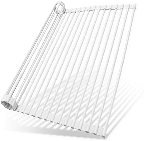Ohuhu Over Sink Dish Drying Rack, 17.6" W x 15.4" L Roll Up Dish Racks Kitchen Sink Organizer Silicone Wrapped Large in Sink Dish Drying Rack Foldable Rolling Drain Mats Anti-Slip by Ohuhu