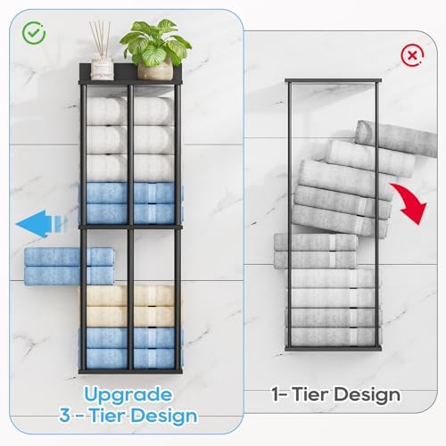 Towel Racks for Bathroom Wall Mounted with Wooden Storage Shelf - Image 5