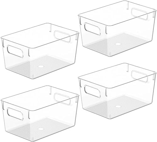 Clear Plastic Storage Bins, Pantry Organizers and Storage Containers Fridge Organizer Bins Kitchen Cabinet Organizer for Organizing Home, Bathroom, Freezer, Refrigerator. (10 x 7.3 x 5) by CONTROLKITCHEN