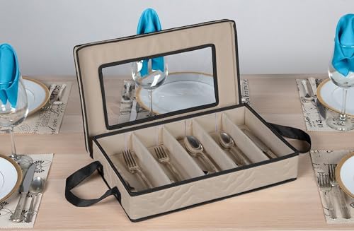 Flatware Storage Case 5 Compartments Silverware Container Box, Brown - Image 2