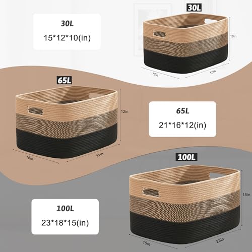 Artfeel Blanket Basket,Rectangle Woven Baskets for Storage,65L Laundry Basket for Decorative Nursery Blanket,Toys,Dirty Clothes and Magazine in Shelves,Baby Room,and Living Room - Image 5