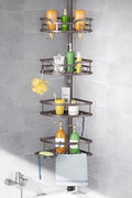 HAMITOR Corner Shower Caddy Tension Pole: Rustproof Stable 4-Tier Bathroom Organizer Shelves for Bathtub Shampoo Storage - 47-121 Inch Quick Install Adjustable Standing Rack with Soap Rack - Bronze by HAMITOR