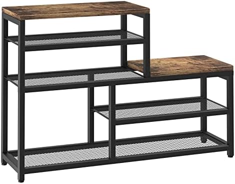 Shoe Rack Bench Shoe Storage Organizer with Seat, 5-Tier Industrial Free Standing Shoe Rack for Entryway, Narrow Shoe Rack Organizer Shelves for High Heels, Entryways, Hallways, Closets,Brown by Katrawu