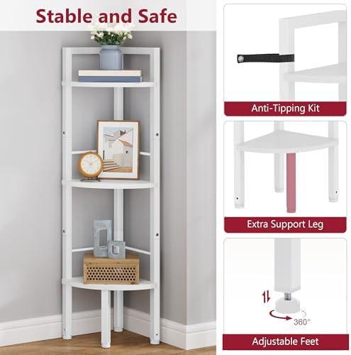 Tajsoon Small Corner Shelf Stand 3 Tier 39.5" with Metal Frame, White - Image 5