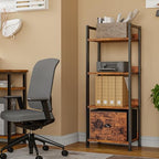 Furologee 4 Tier Bookshelf with Drawer, Small Narrow Bookcase, Rustic Brown - Image 6