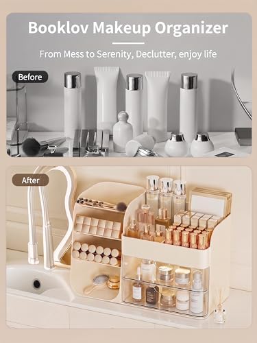 Booklov Small Makeup Organizer for Vanity Countertop, Cream - Image 6