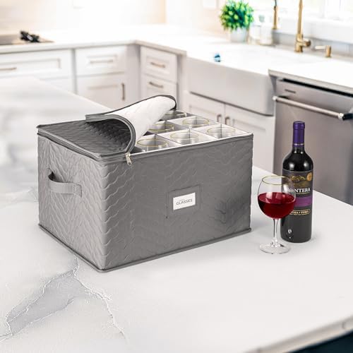 Sorbus Stemware Storage Containers, Divided Case (Wine Glass, Gray) - Image 4