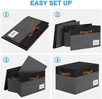 Extra Large Storage Bins with Lids, Foldable Fabric Storage Baskets with Lids, Sturdy Storage Boxes with Labels and 3 PU Handles for Closet Home Bedroom Office (32L, 3 Packs, Grey&Black) - Image 4