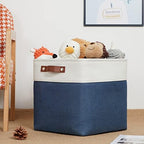 DULLEMELO Foldable Storage Cubes 12 x 12 Organizer Bins,Canvas Storage Bins Empty Gift Baskets for Organizing with SturdyLeather Handles, Closet Baskets for Nursery Storage(4 Pack - 12" White&Blue) - Image 4