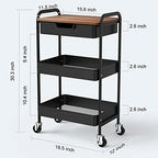 3 Tier Rolling Cart with Drawer, Metal Utility Cart with Table Top - Image 3