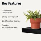 Amazon Basics Wood Floating Wall Shelves, 3-Pack, Black, 15.8" x 5" x 1.8" - Image 3