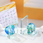 Glass Skull Book Ends for Shelves with Green Crystal Skulls - Image 2