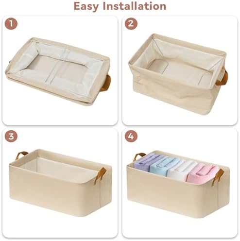 SNWDN 4 Pack Closet Cloth Storage Bins with Handles（ Beige 16.5''L x 11.8''W x 9.8''H） - Image 3