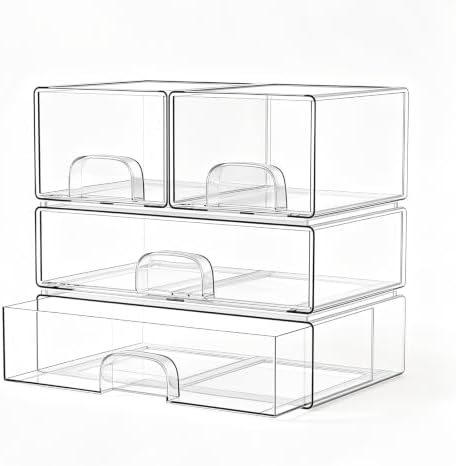 Clear Stackable Storage Drawers Set of 4 Bathroom Makeup Organizer Bins by Unknown