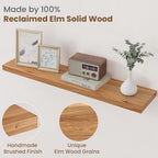 Floating Shelves for Wall Decor, 8" Deep Rustic Solid Elm Wood Floating Shelves Wall Mounted, Wall Shelves with Invisible Bracket for Living Room Bathroom Bedroom Kitchen, 36 Inch Set of 2, Natural - Image 3