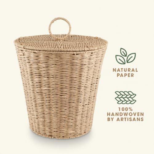 84ECO 3 Gallon Natural Woven Paper Trash Can with Lid and Liner for Bathroom - Image 6