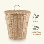 84ECO 3 Gallon Natural Woven Paper Trash Can with Lid and Liner for Bathroom - Image 6