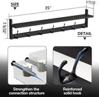 BAMEOS Wall Hooks with Shelf 35 Inch Length Entryway Hanging Shelf Wood Coat Hooks Wall-Mounted Coat Hook Rack with 7 Dual Hooks for Bathroom, Living Room, Bedroom (Black) - Image 3