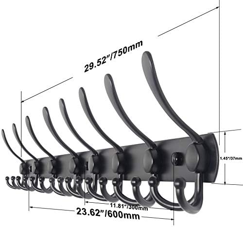 WEBI Coat Rack Wall Mount Long,8 Tri Hooks for Hanging Coats,30 inch Hook Rack Rail,Coat Hanger Wall Mounted for Clothes,Jacket,Hat,Black - Image 2