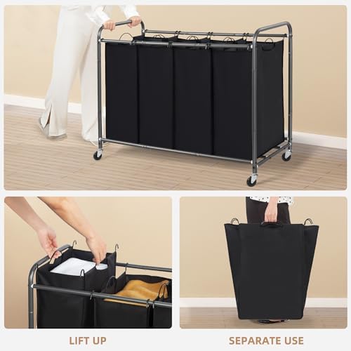 STORAGE MANIAC 3 Section Laundry Sorter, Laundry Hamper with Wheels, Black - Image 4