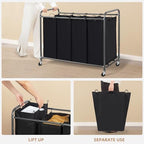 STORAGE MANIAC 3 Section Laundry Sorter, Laundry Hamper with Wheels, Black - Image 4
