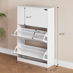 Shoe Storage Cabinet, Wood Shoe Organizer for Entryway with 3 Flip Drawers, Freestanding Shoe Rack with Adjustable Shelf, Narrow Shoe Dresser for Front Door Entrance (White, 3 Drawers) - Image 2