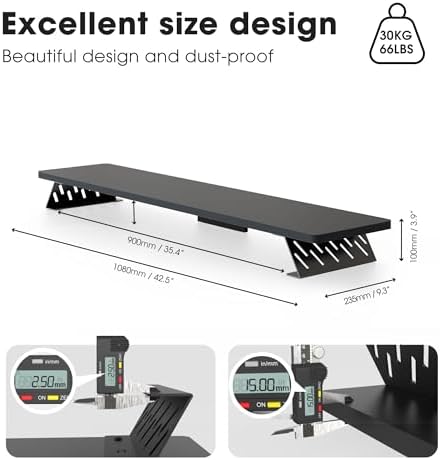 Fenge Monitor Stand Riser, Wooden & Metal Desk Shelf Organizer, Black - Image 5