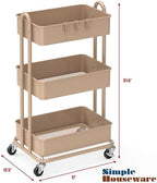 Simple Houseware 3-Tier Heavy Duty Metal Utility Rolling Cart, Khaki - Image 2