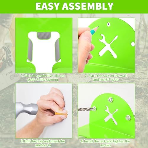 Upgraded Trimmer Rack Wall Mount - 8" Heavy Duty Weed Eater Hanger for Garage Wall, Garden Power Tool Holder Organizer Hooks for Grass Trimmer, Hedge Trimmer, Leaf Blower and Chainsaw, Green, 4 Pack - Image 6