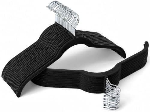 Sishynio Velvet Shirt Hangers 30 Pack, Slim Felt Hangers Black by Sishynio