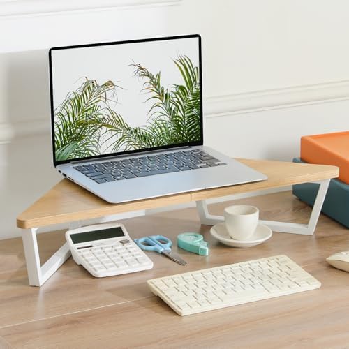TEAMIX 26 inch Corner Monitor Stand Riser with Keyboard Storage, Maple - Image 2