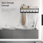 Tatub 29'' Coat Rack Wall Mount with Shelf, Wood Wall Hooks with Storage, Entryway Shelf with 5 Coat Hangers for Bathroom, Living Room, Bedroom, Black - Image 5