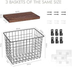 Wall Hanging Baskets, 3 Wooden Wire Bins with Hooks & Adhesive Mount(Large) - Image 2