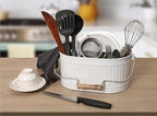 Alpha Living Home Rustic Heavy Duty Alloy Multi-Compartment Silverware Caddy - Metal Utensil Versatile All-in-One Organizer for Kitchen, Bathroom & Office Utensils, Flatware, and Accessories (White) - Image 2
