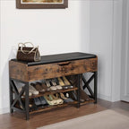 Shoe Bench, Lift Top Shoe Storage Bench, Adjustable Shelf Entryway Bench, Metal and Wood Shoe Rack Organizer with Cushion for Entry, Bedroom, Closet, Living Room, Hallway (Brown, 35.5“W) - Image 6