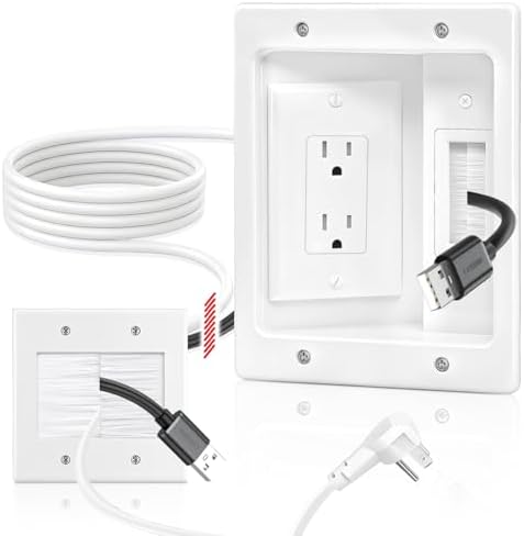 in Wall Cable Management Kit with Recessed Tv Outlet Box-Two-Hole Socket, 9ft Cord,Tv Cable Hider Wall Kit Hider Box Fits All Plugs, Easy, Safe Cable Management by Naerza