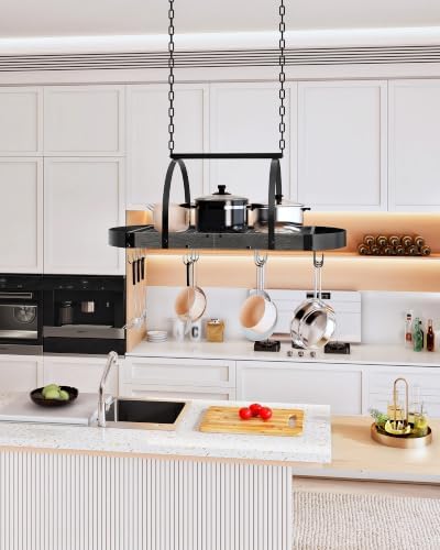 CHOEZON Hanging Pot Rack, Pot Hanger for Kitchen, Ceiling Mounted Pot Holder, Cookware Organizer with 12 S-Shaped Hooks, for Pot, Pan Storage, Space-Saving, Charcoal Black and Black TPR08BCC1 - Image 2