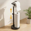 BESy Toilet Paper Holder Stand Adjustable Pivoting Design, Freestanding Tissue Roll Holder with Storage for Bathroom Floor, Tissue Rack Durable SUS 304 Stainless Steel Heavy-Duty Base Matte Black by BESy