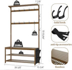 AMBIRD Hall Tree with bench and shoe storage, Entryway Bench with shoe storage, 6-in-1 Coat Rack with Cloth Bag and14 Coat Hooks, Sturdy Bamboo Frame, Large Size, Brown 39 * 15 * 70 Inches - Image 4