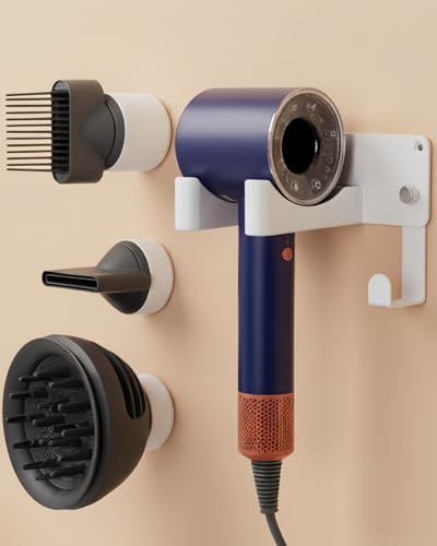 Hair Dryer Holder, Hair Dryer Holder Wall Mounted Self Adhesive Hairdryer Holder forDyson Aluminum Blow Dryer Holder Wall Mounted Black Hairdryer Hanger for Bathroom White CHOCHOYAH by Chochoyah