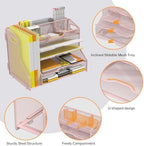 YINGHUA 5-Tier Mesh Desk Organizer and File Holder, Letter Tray - Pink - Image 5