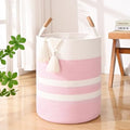 Large Laundry Basket, Laundry Hamper with Leather Handles, 60L Woven Dirty Clothes Hamper, Rope Hampers for Bedroom, Barthroom, Pink by Degeyoyo