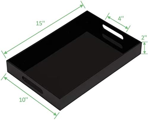 Glossy Black Sturdy Acrylic Serving Tray with Handles - 10x15 Inch, Coffee, Appetizer, Breakfast Tray - Butler, Kitchen to Vanity Table, Decorative - Image 2