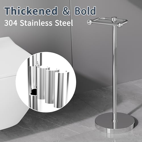 RARXTR Toilet Paper Holder Stand, Post Pivoting Design Free Standing Toilet Paper Holder, SUS304 Stainless Steel Toilet Paper Roll Holder, Heavy Stable Base (Chrome) - Image 5