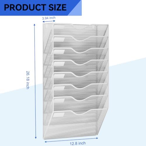 8 Pockets Mesh Hanging Wall File Holder Organizer Wall Mounted Paper Magazine Rack, Silver - Image 3