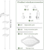 akinbas Tension Pole Shower Caddy Organizer with 4 Tier L-Shaped Rust Resistant Bathroom Corner Shelves with 34-124 Inch Adjustable No Drilling Quick Install Shower Rack for Bath Essentials (White) - Image 2