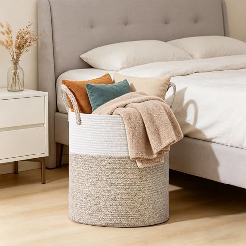 53L Tall Cotton Rope Laundry Basket with Handles, Brown - Image 5